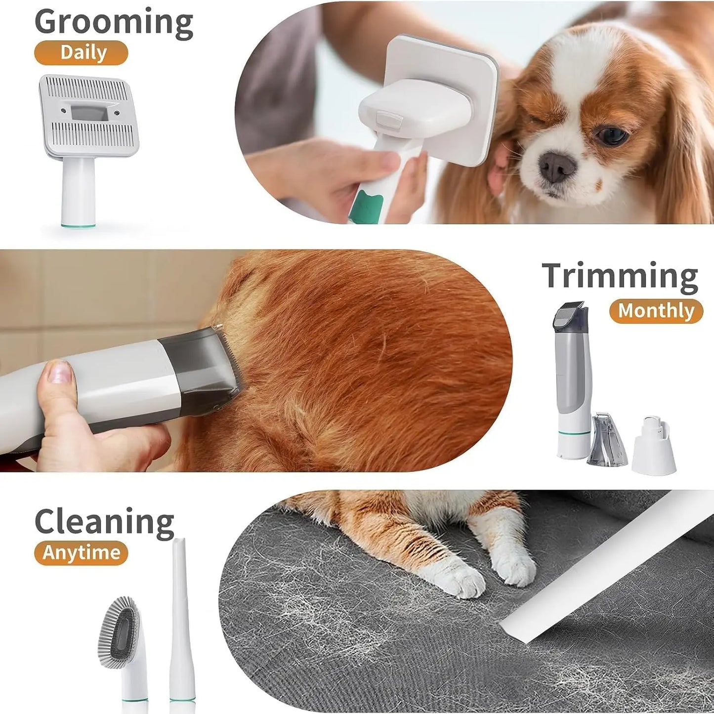 Pet Grooming Vacuum Kit With Clipper And Hair Removal Tools