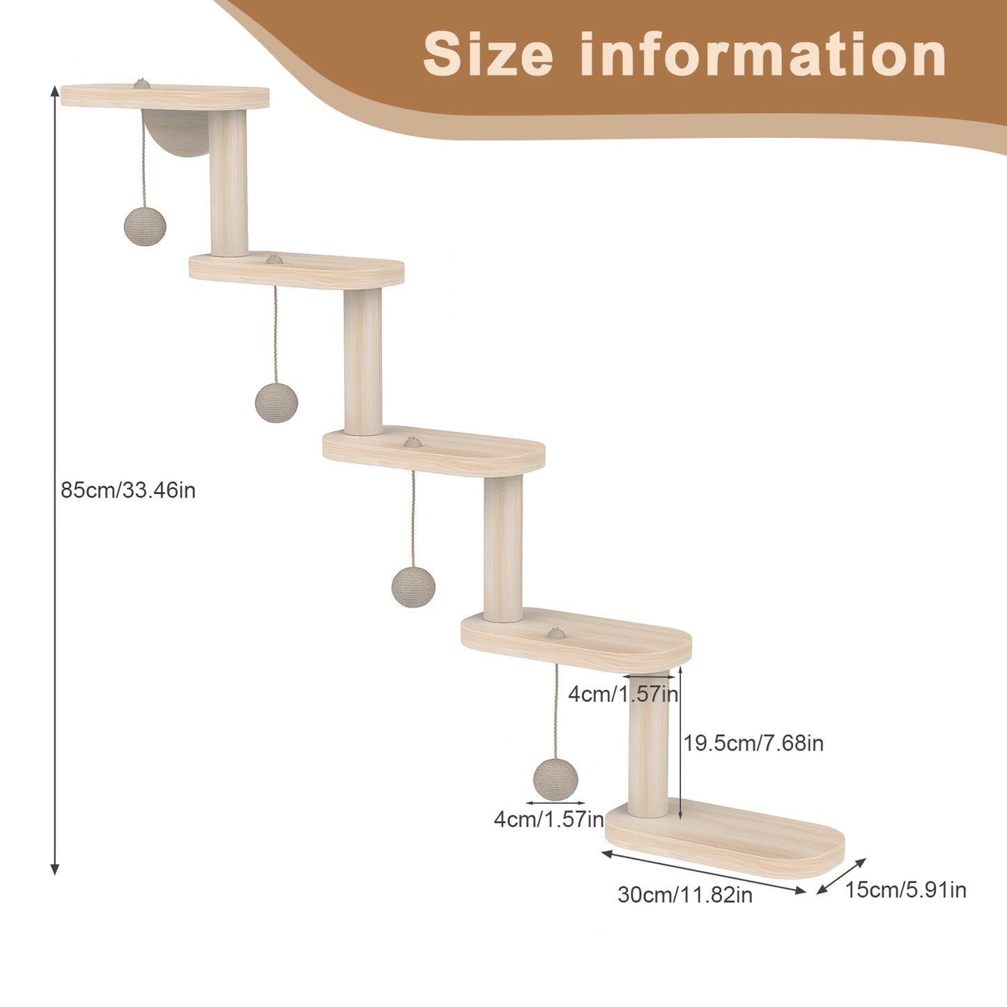 Wall Mounted Wooden Cat Climbing Frame With Five Tier Shelves