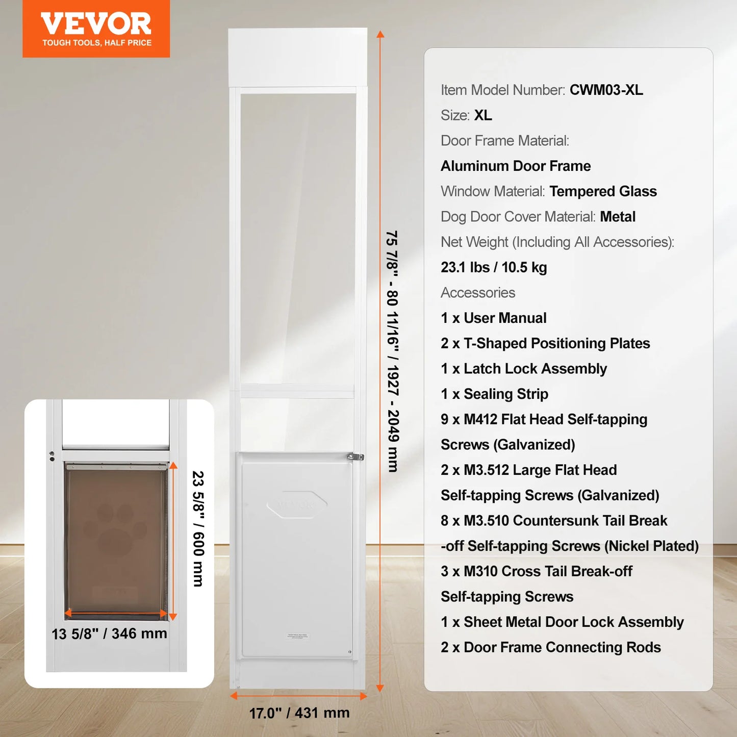 None Dog Door For Sliding Glass Door With Adjustable Height