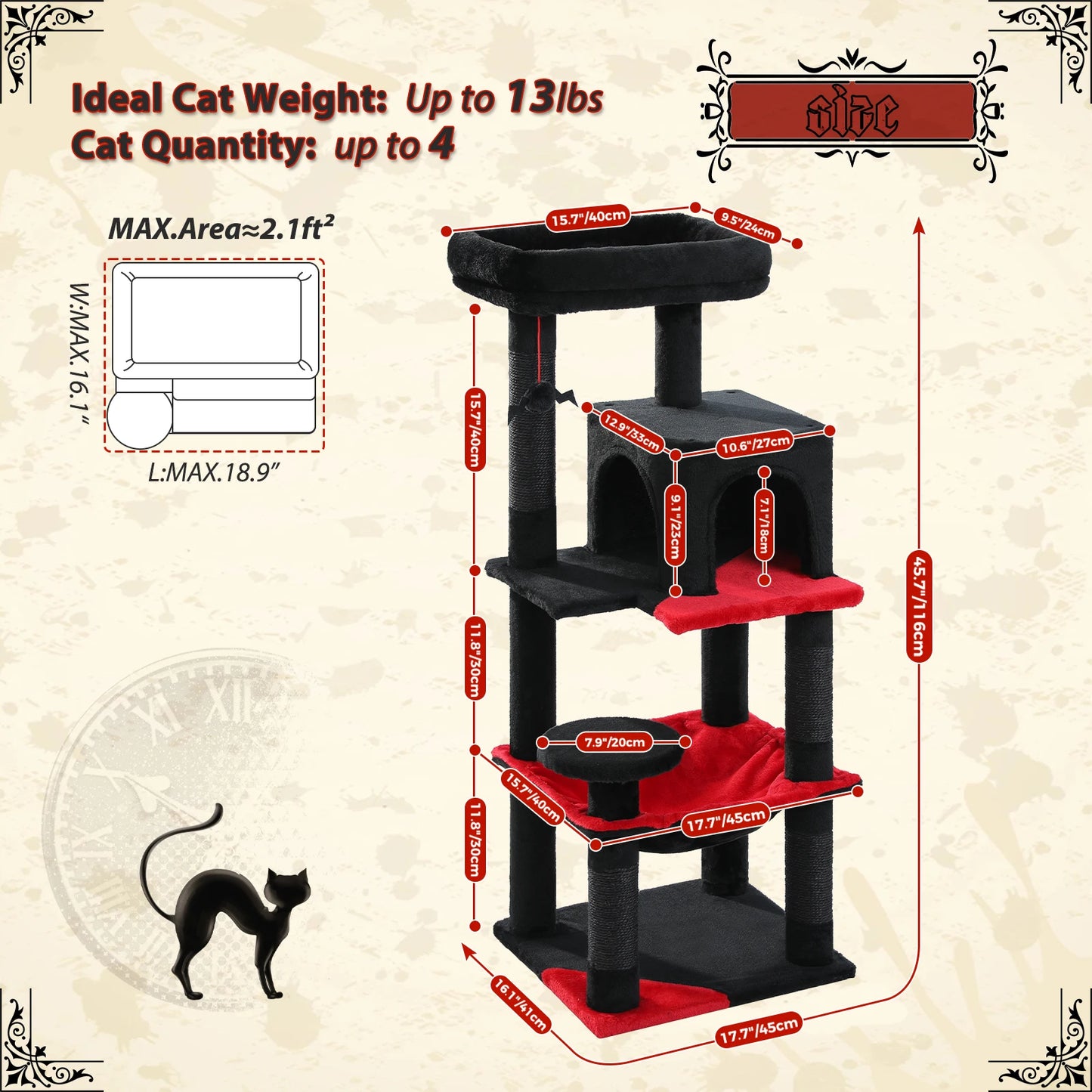 PAWZ Road Gothic Cat Tree for Indoor Cats with Hammock