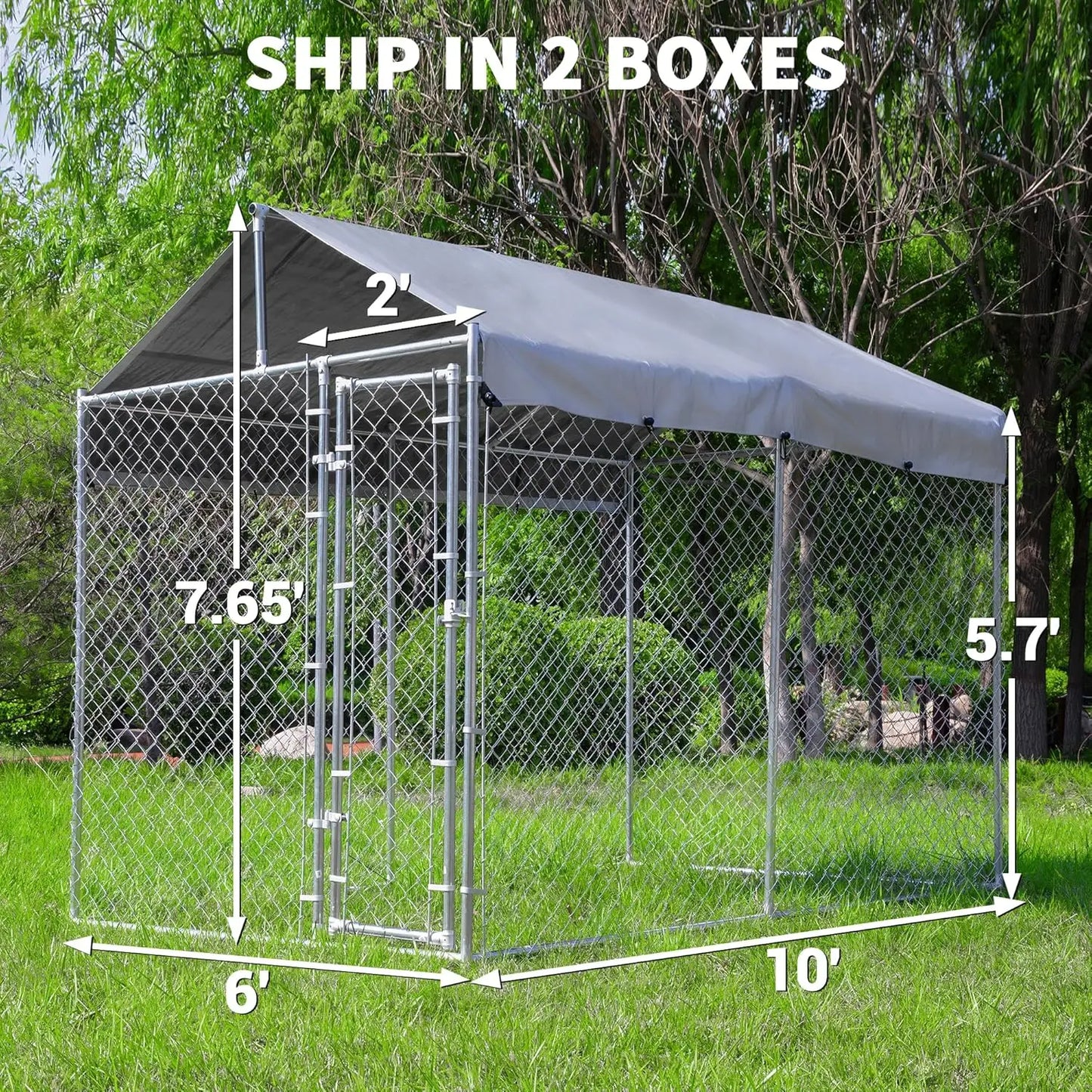 Outdoor Dog Kennel Chain Link Run With Roof Waterproof UV Resistant Cover