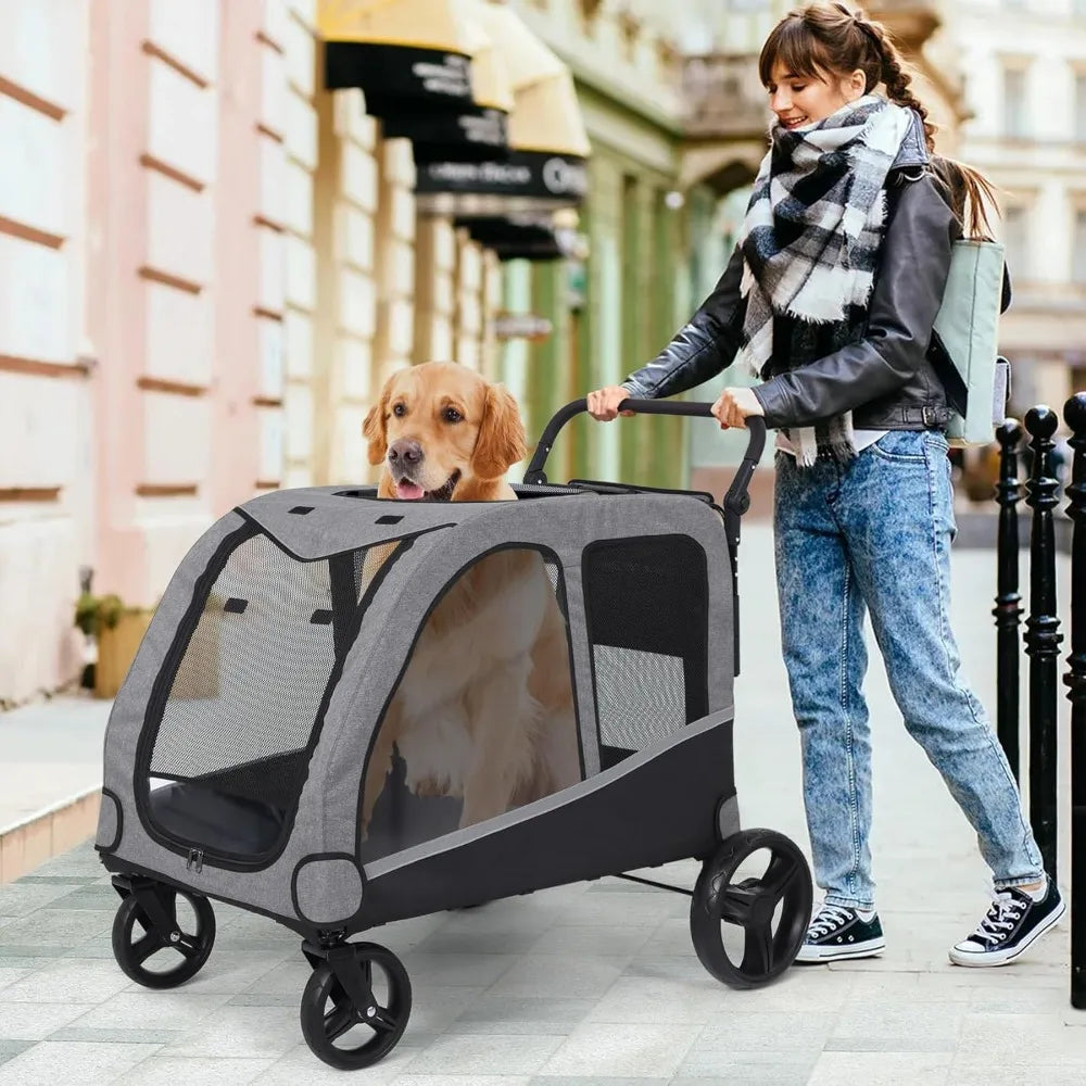 Large Dog Stroller For Two Dogs Foldable With Adjustable Handle