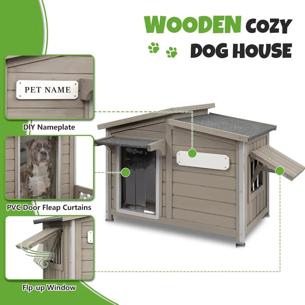 Outdoor Wooden Dog House Weatherproof Fir Wood Construction