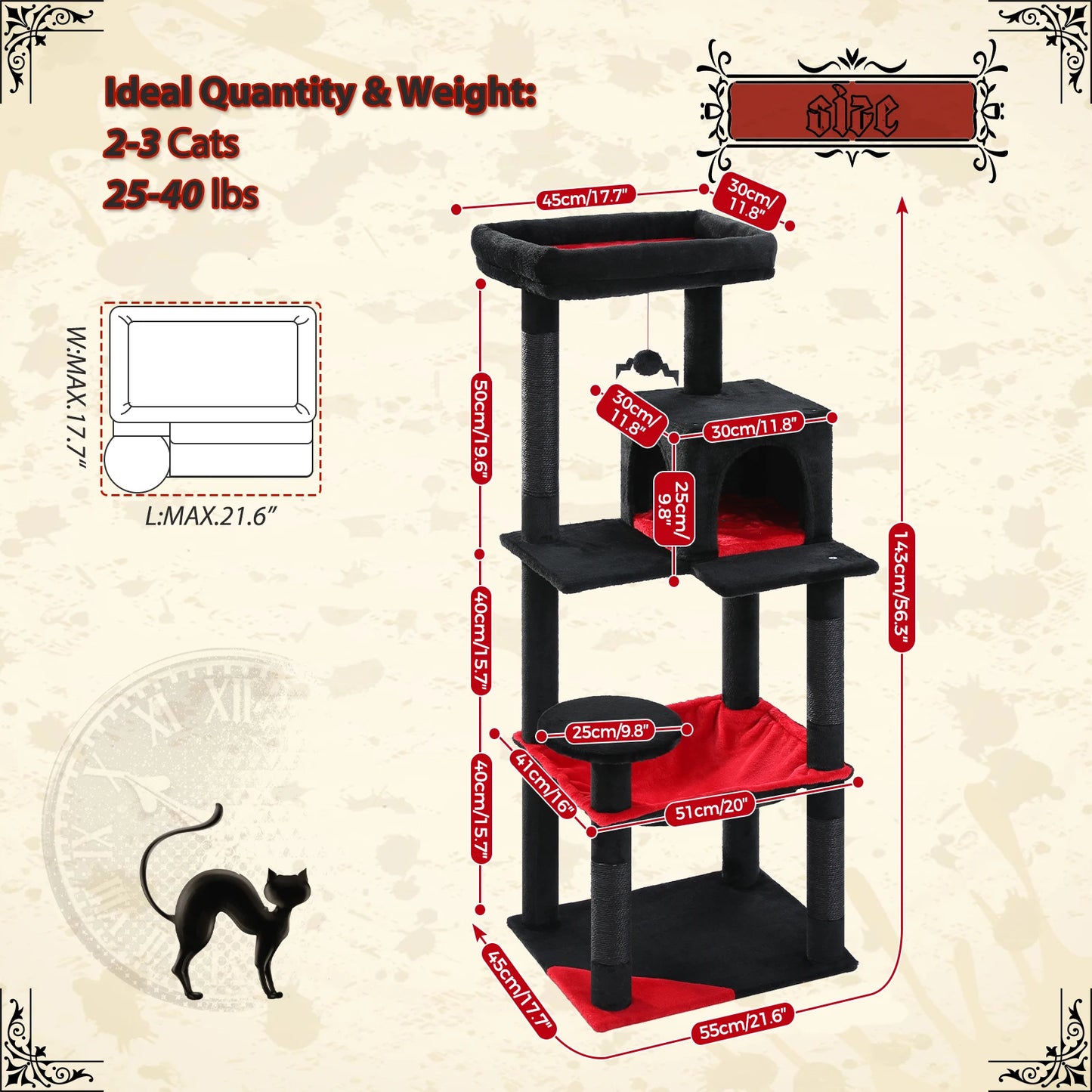 PAWZ Road Gothic Cat Tree for Indoor Cats with Hammock