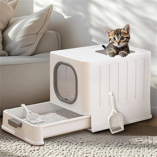 Hooded Cat Litter Box Tray With Front And Top Access