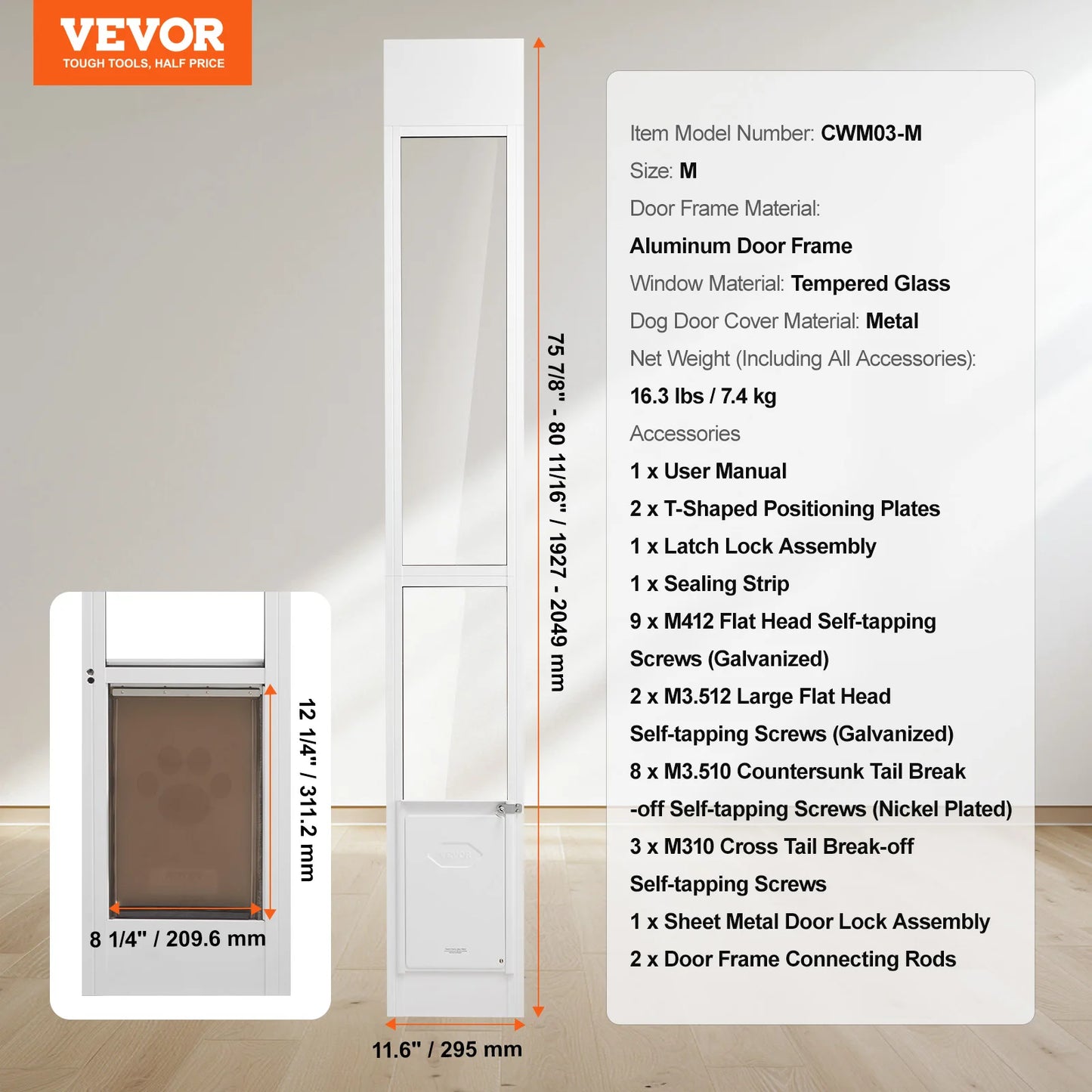None Dog Door For Sliding Glass Door With Adjustable Height