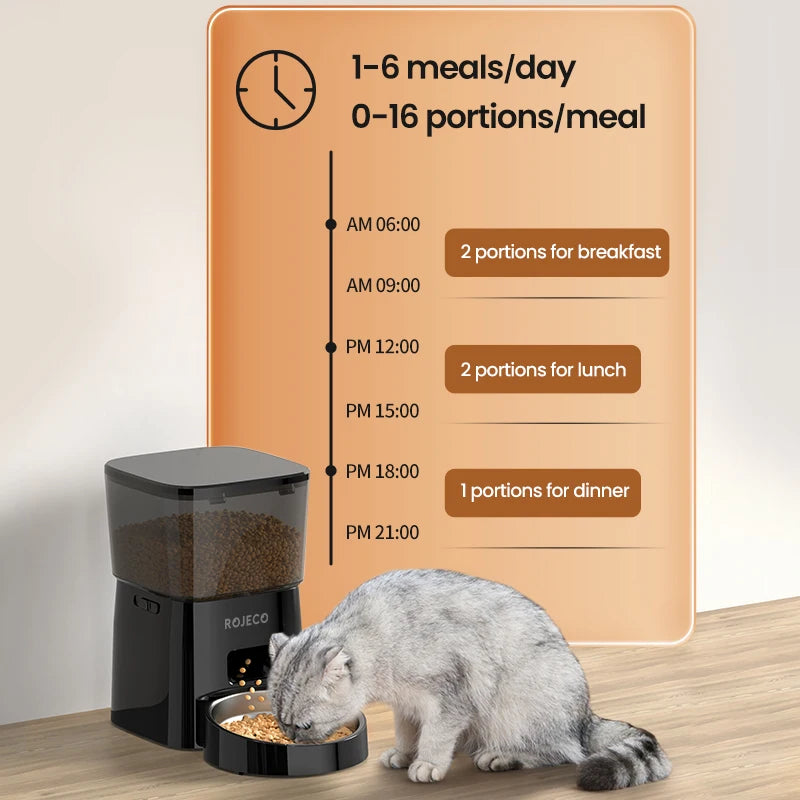 ROJECO Automatic Cat Feeder With Button Control Dispenser