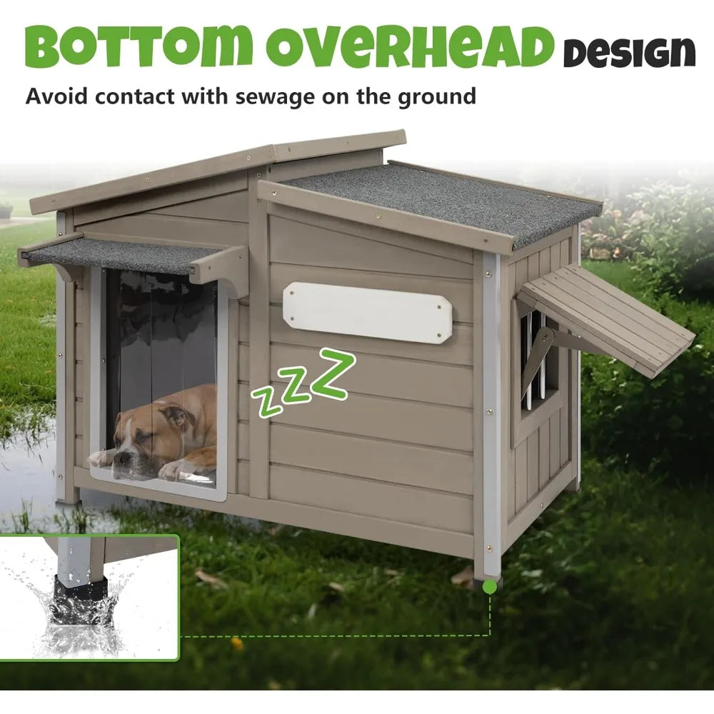 Outdoor Wooden Dog House Weatherproof Fir Wood Construction