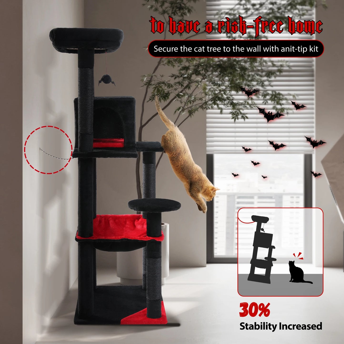 PAWZ Road Gothic Cat Tree for Indoor Cats with Hammock