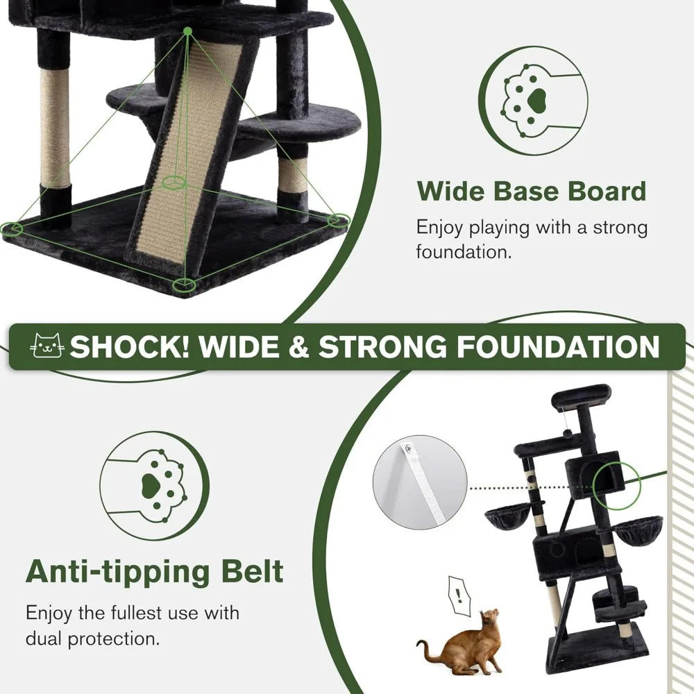 DAFIFY Three Tier Cat Tree Tower With Plush Perches Condo Hammock And Sisal Scratching Posts
