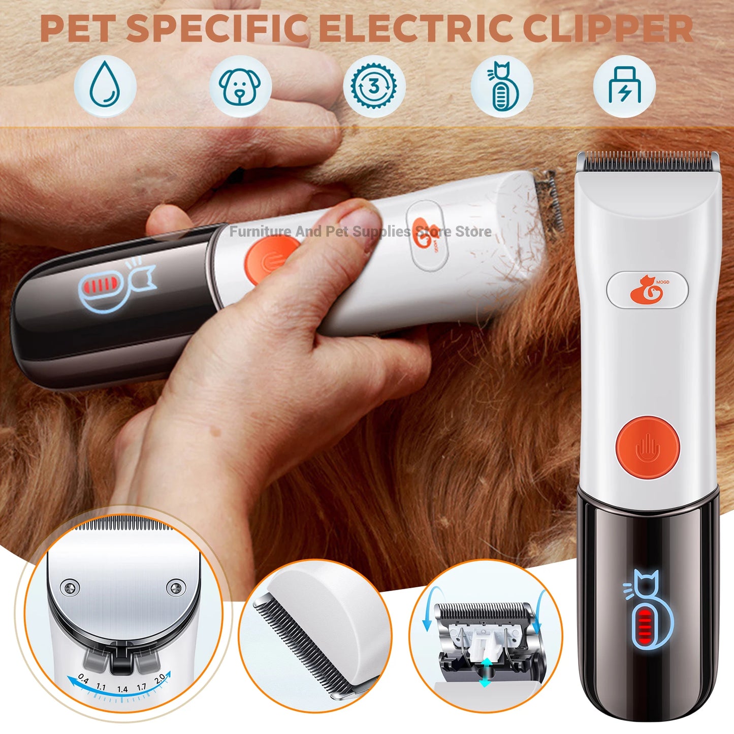 Pet Hair Clipper Set For Dogs And Cats Waterproof 3-Speed
