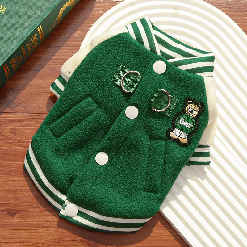 Cozy Fleece Dog Jacket With Sporty Baseball Style