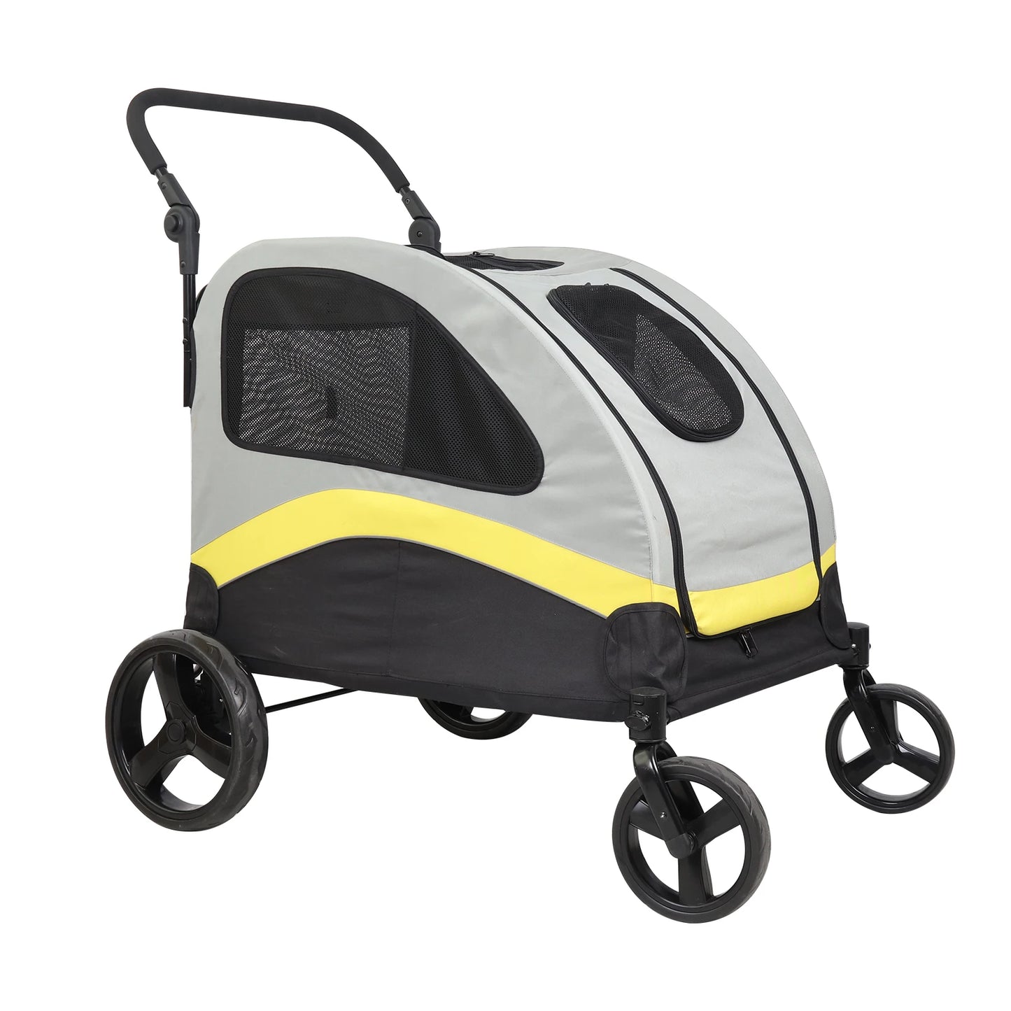 Two-Dog Pet Stroller With Zipper Divider And Folding Wheels