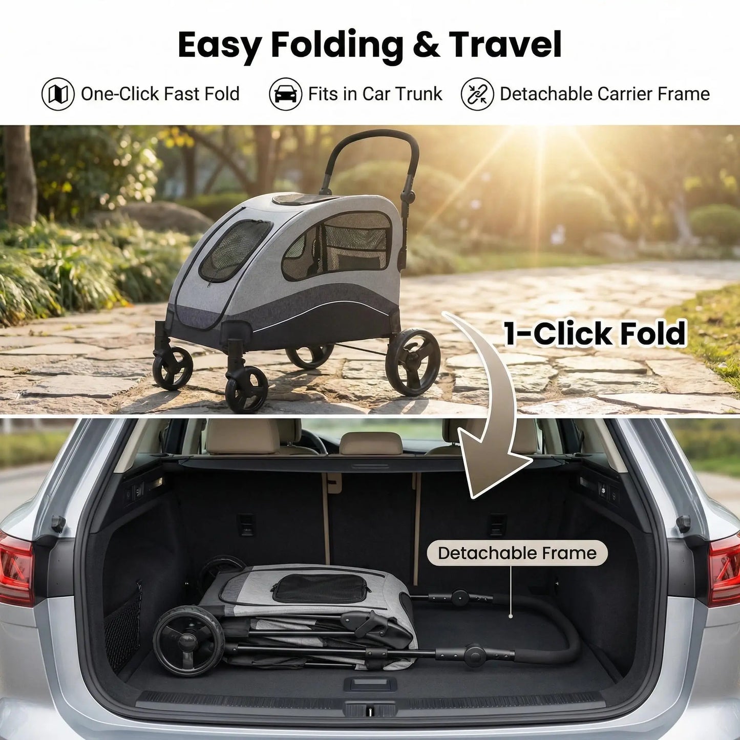 HiMISS Collapsible Dog Stroller Wagon 360 Degree Swivel Handle