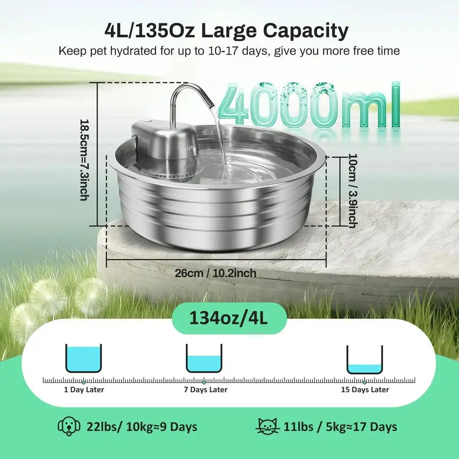 Stainless Steel Pet Water Fountain For Dogs And Cats Dispenser