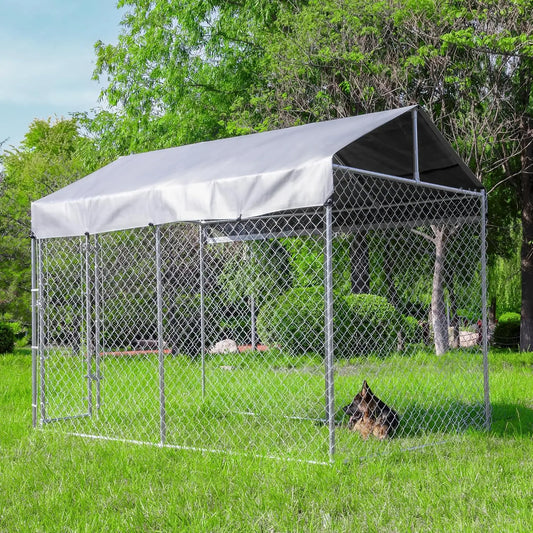 Outdoor Dog Kennel Chain Link Run With Roof Waterproof UV Resistant Cover