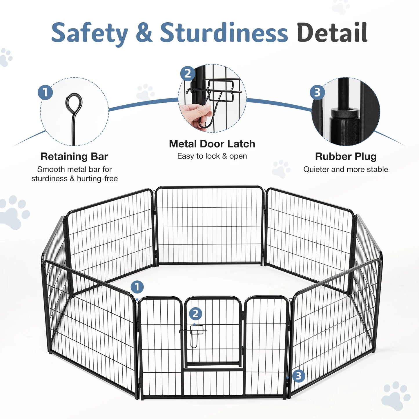 JHK Metal 8 Panel Dog Playpen Fence Foldable Outdoor