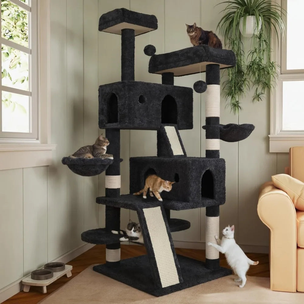 DAFIFY Three Tier Cat Tree Tower With Plush Perches Condo Hammock And Sisal Scratching Posts