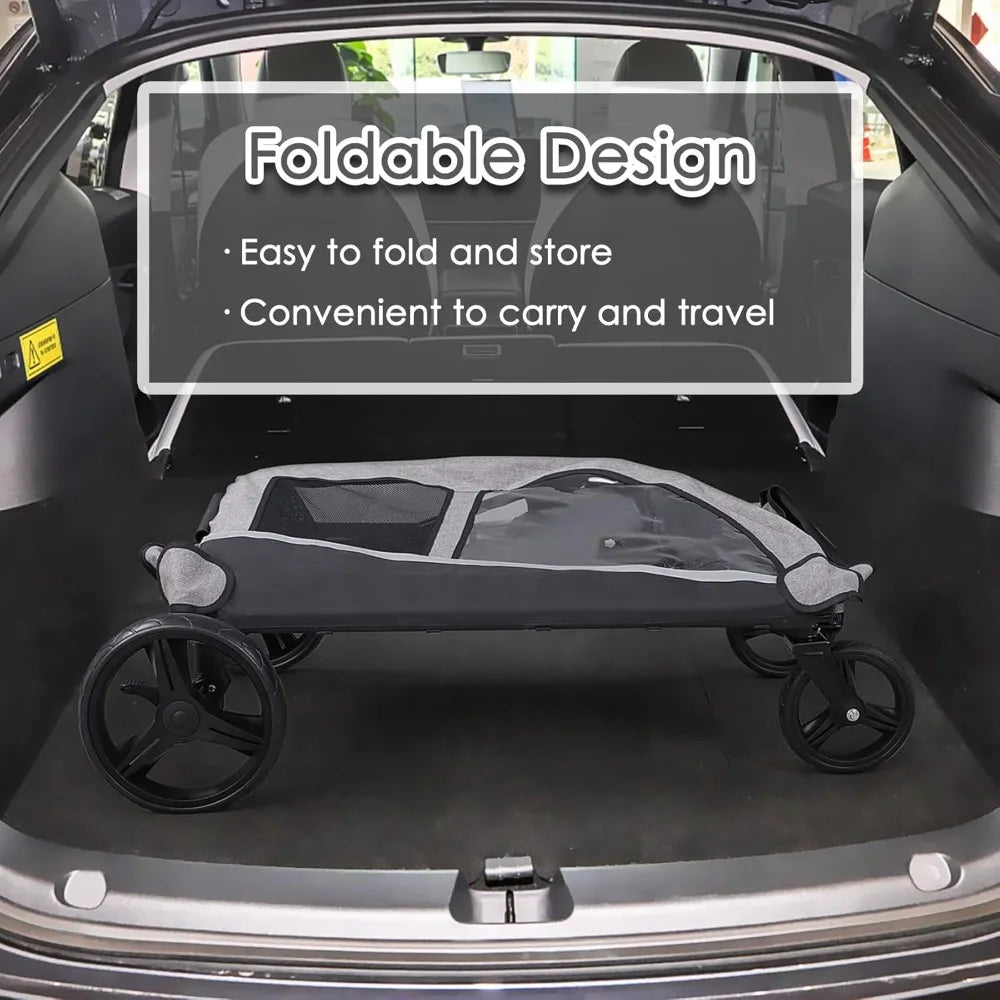 Large Dog Stroller For Two Dogs Foldable With Adjustable Handle