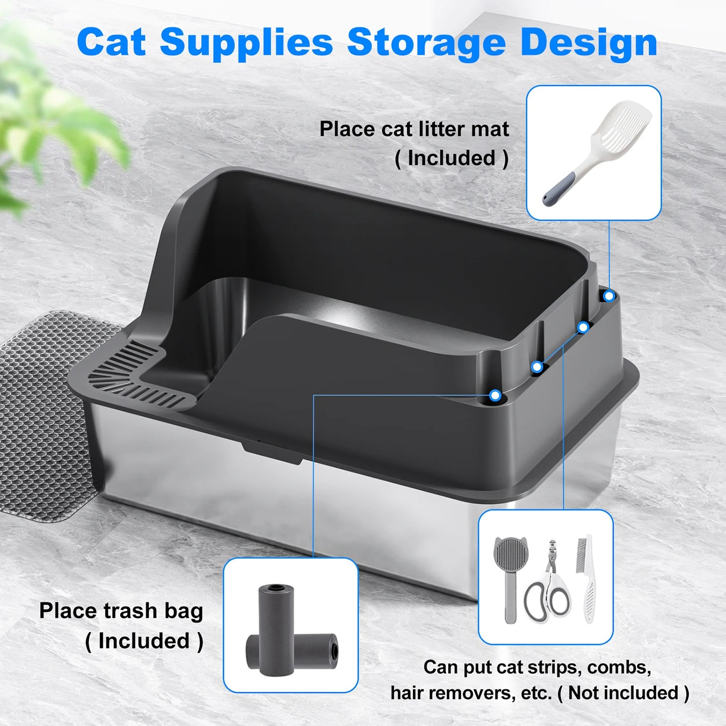 Stainless Steel Cat Litter Box Splash Proof and Leak Proof