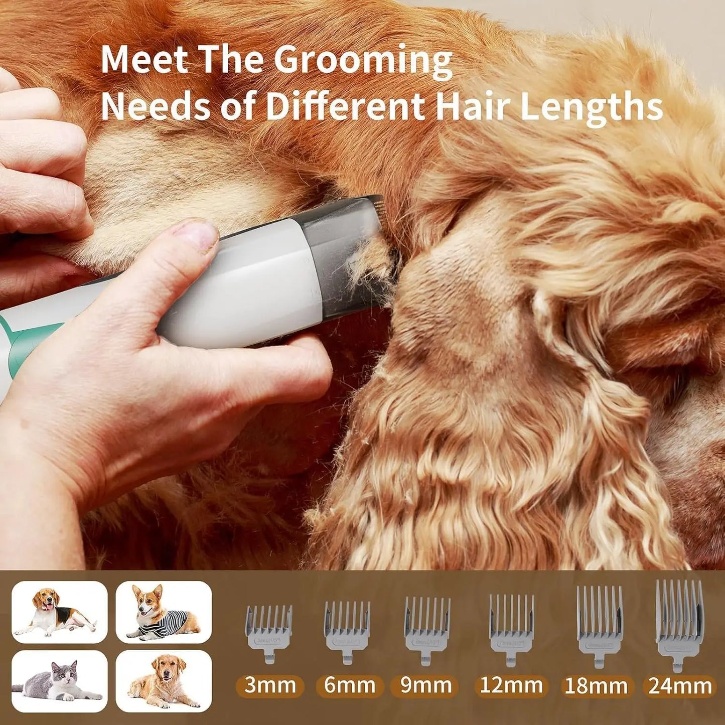 Pet Grooming Vacuum Kit With Clipper And Hair Removal Tools