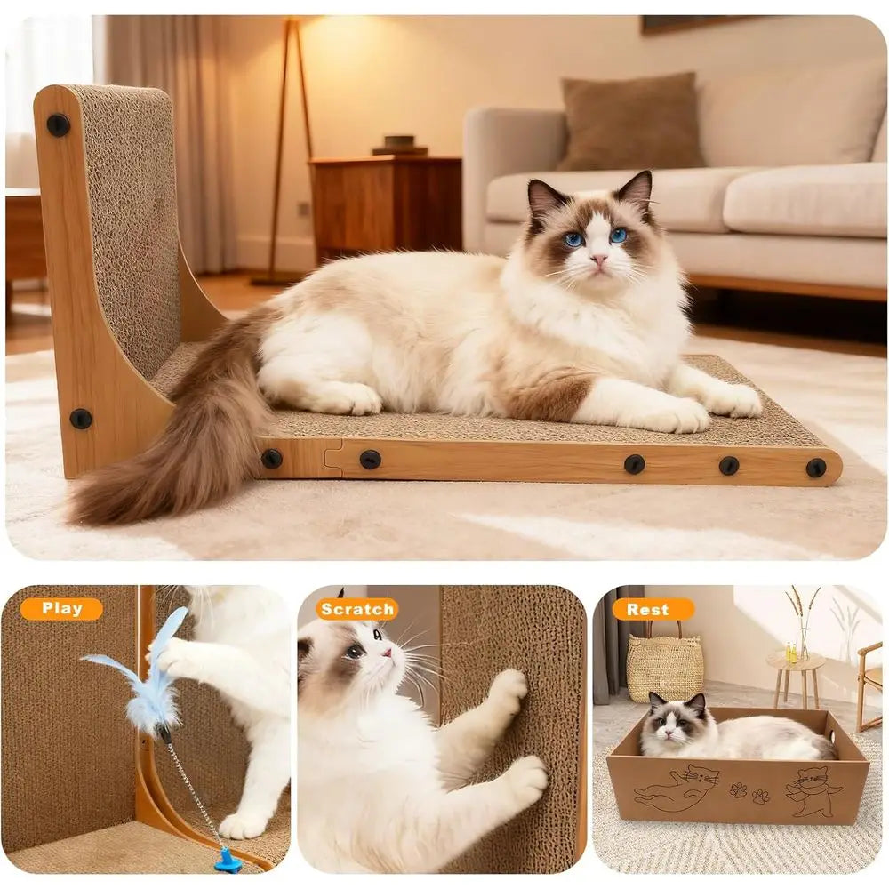 Cat Scratcher Indoor 3 In 1 L Shaped Scratching Board