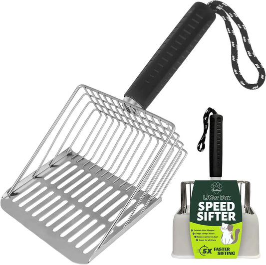 Stainless Steel Cat Litter Scoop With Holder And Sifter