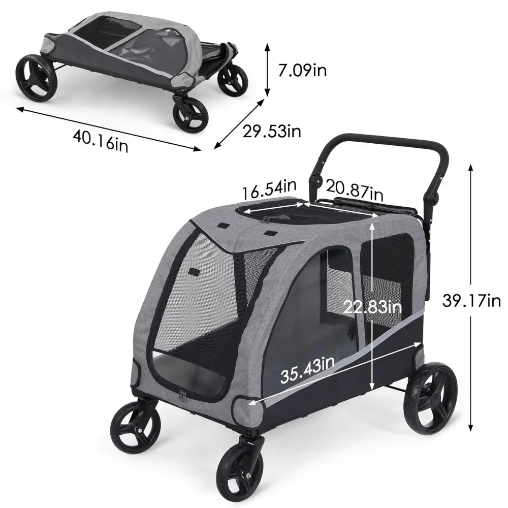 Large Dog Stroller For Two Dogs Foldable With Adjustable Handle