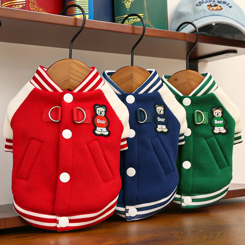 Cozy Fleece Dog Jacket With Sporty Baseball Style