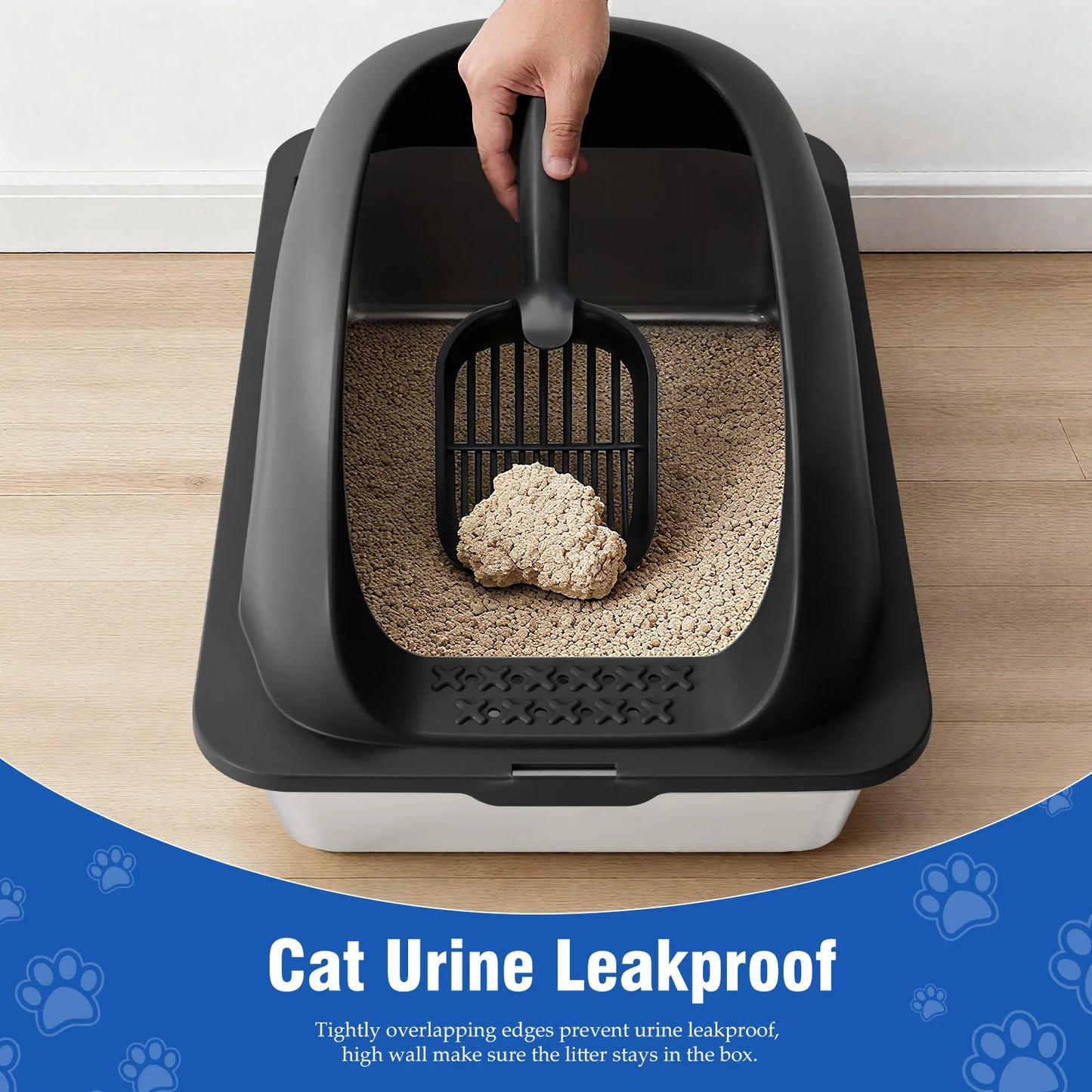 Stainless Steel Cat Litter Box With Lid Mat AntiUrine Leakage