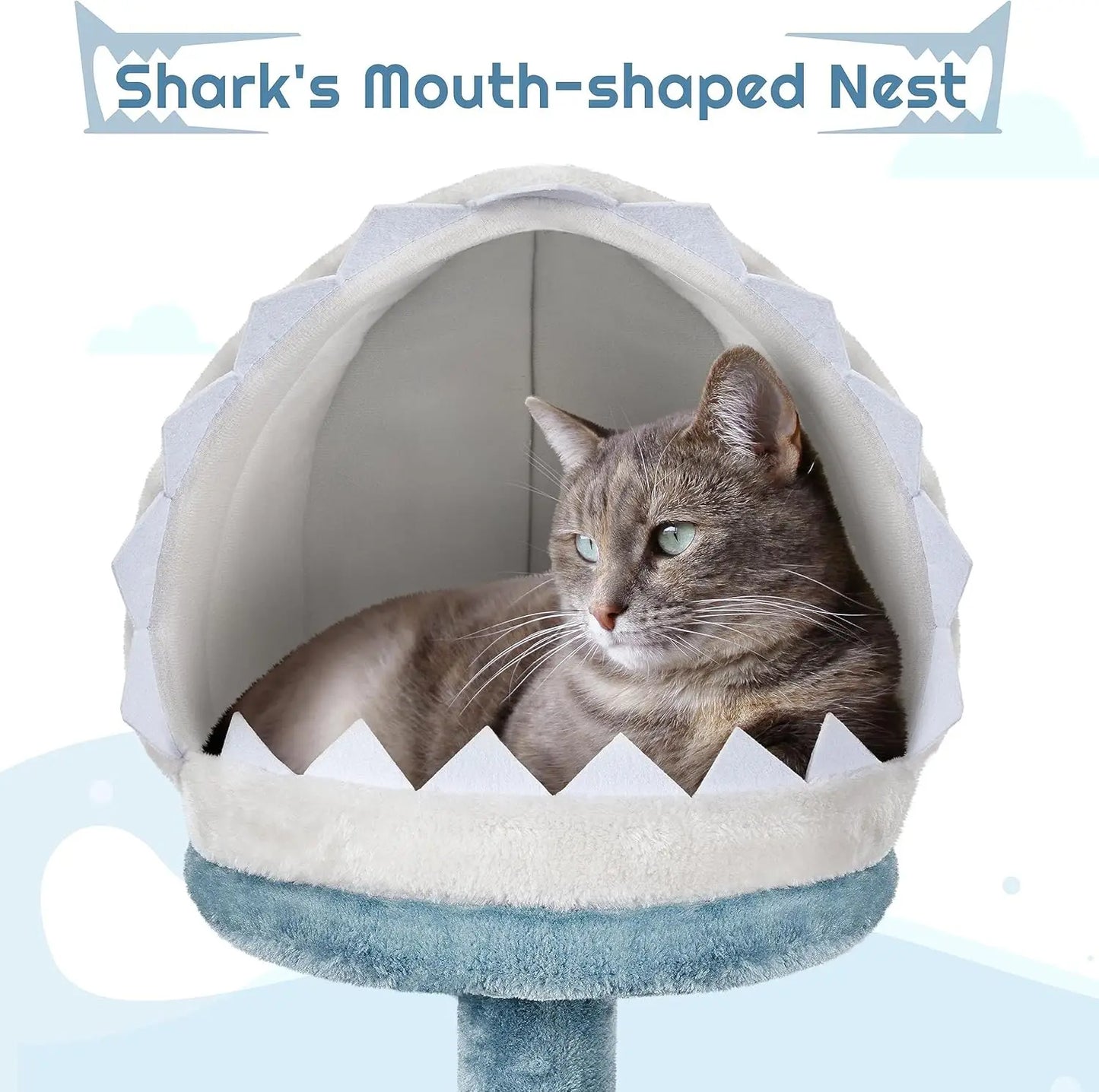 Ocean-Themed Cat Tree With Shark Nest And Jellyfish Hammock