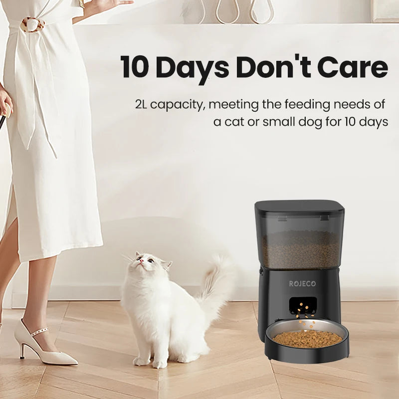 ROJECO Automatic Cat Feeder With Button Control Dispenser