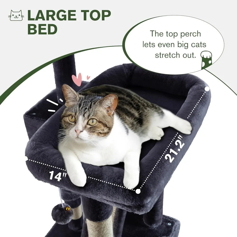 DAFIFY Three Tier Cat Tree Tower With Plush Perches Condo Hammock And Sisal Scratching Posts