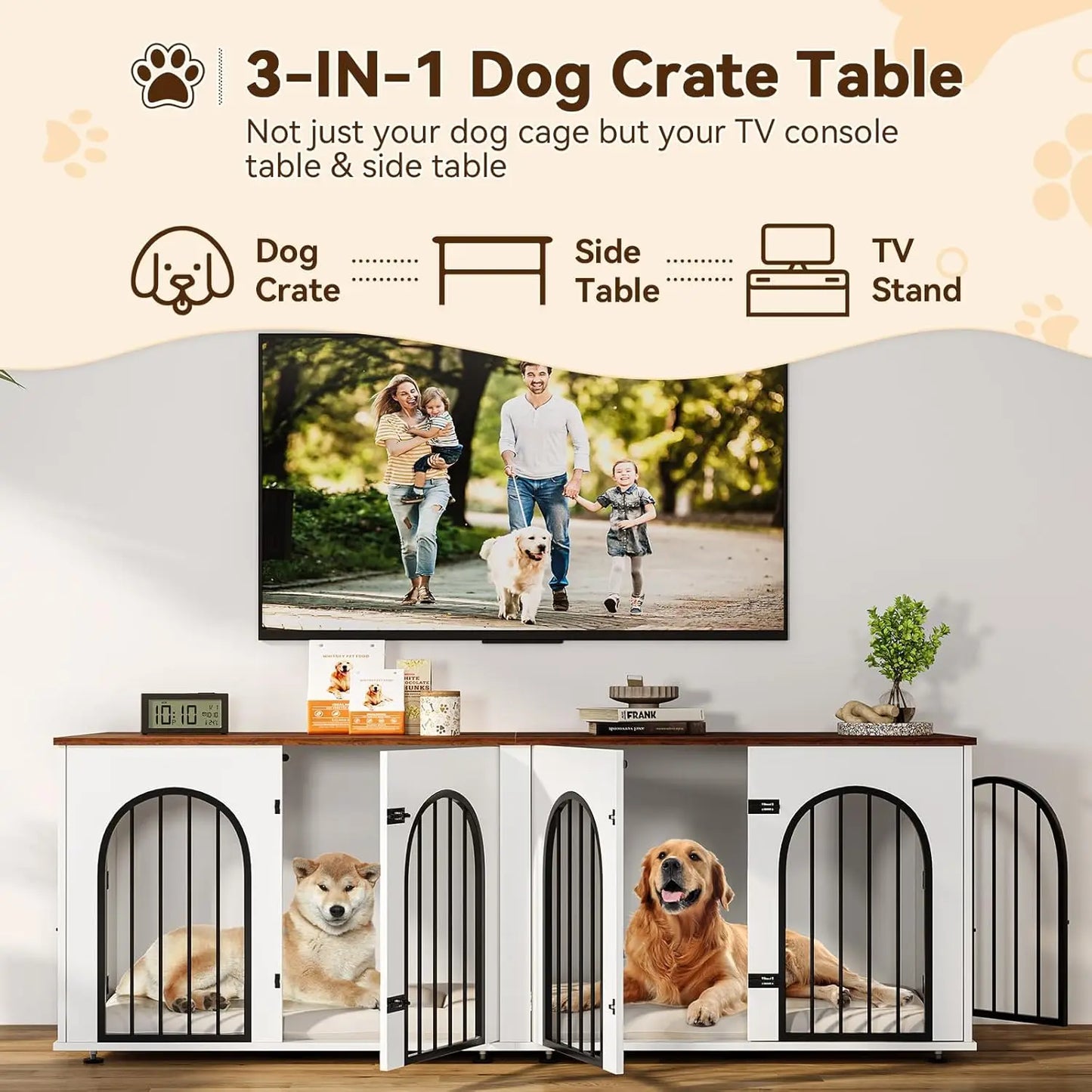 HiMISS Dog Crate Furniture TV Stand With Removable Divider
