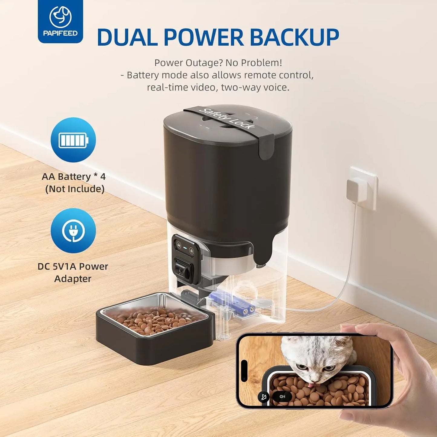 Automatic Cat Feeder With Camera And WiFi Adjustable Angle Easy Clean