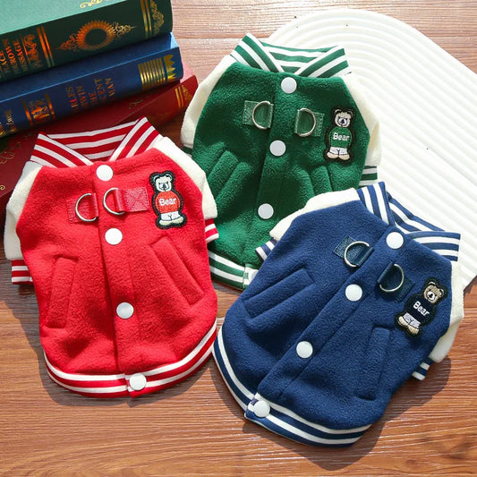 Cozy Fleece Dog Jacket With Sporty Baseball Style