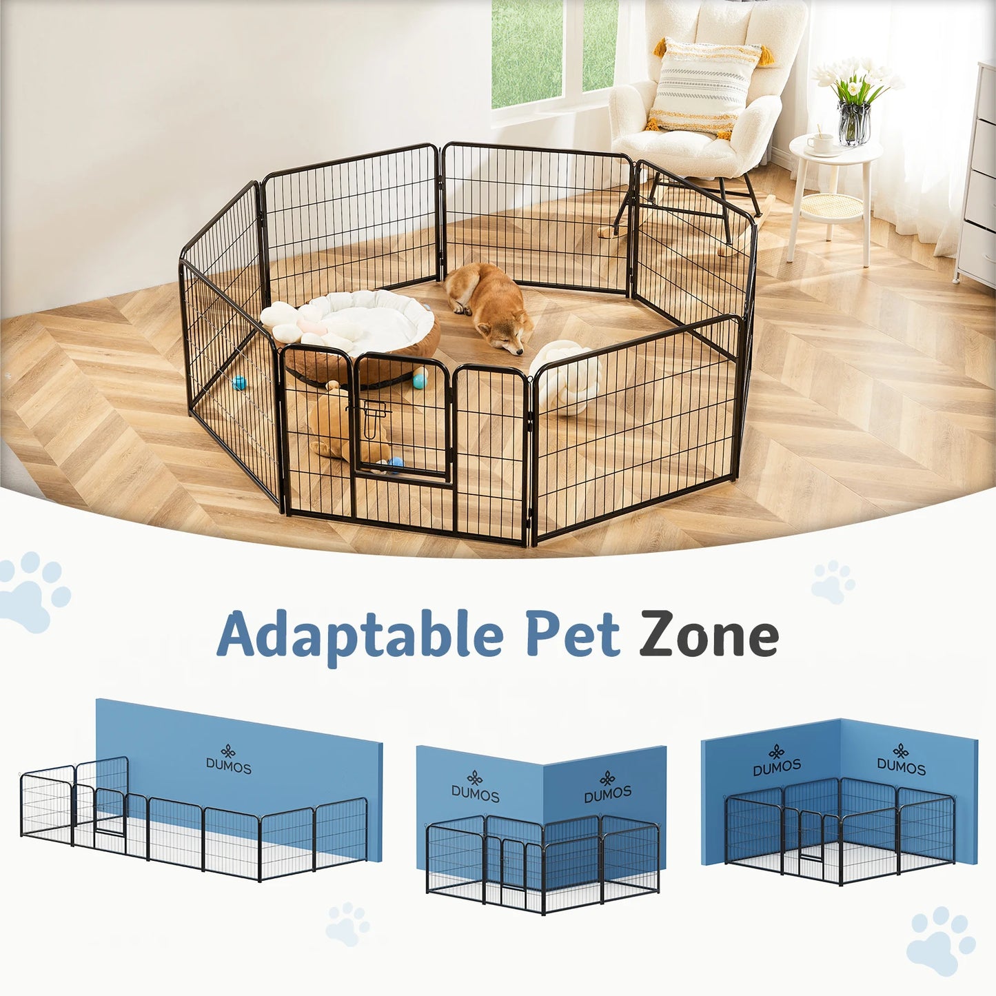 JHK Metal Dog Playpen Fence For Indoor Outdoor Use Foldable