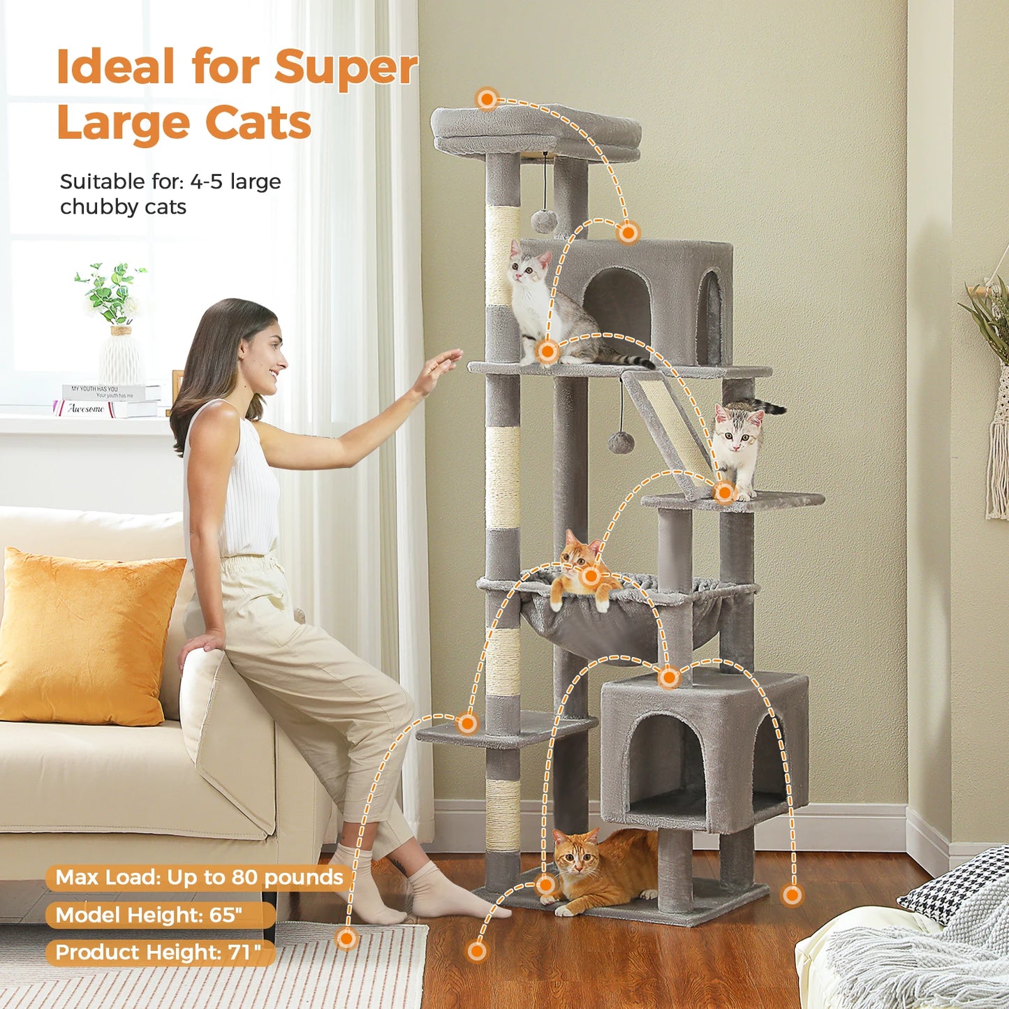 PAWZ Road Cat Tree Tall Tower For Large Indoor Cats
