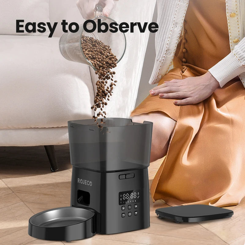 ROJECO Automatic Cat Feeder With Button Control Dispenser