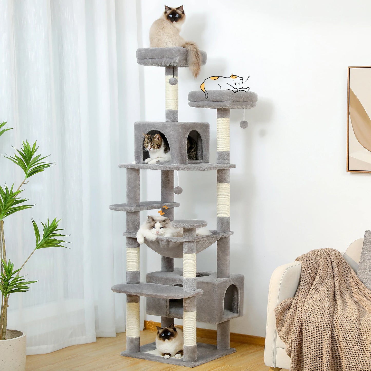 PAWZ Road Cat Tree Indoor Tower With Sisal Scratching Posts And Condos