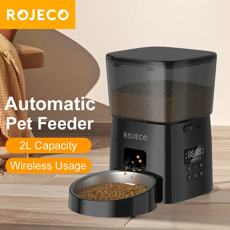 ROJECO Automatic Cat Feeder With Button Control Dispenser