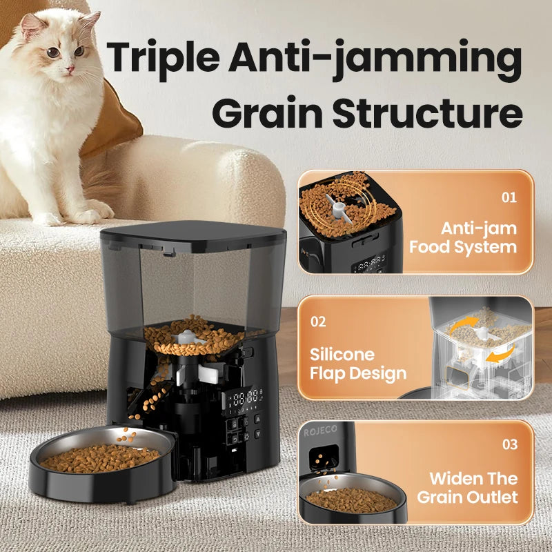ROJECO Automatic Cat Feeder With Button Control Dispenser