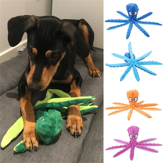 XLeiPet Octopus Shape Plush Dog Chew Toy Squeaky Fun