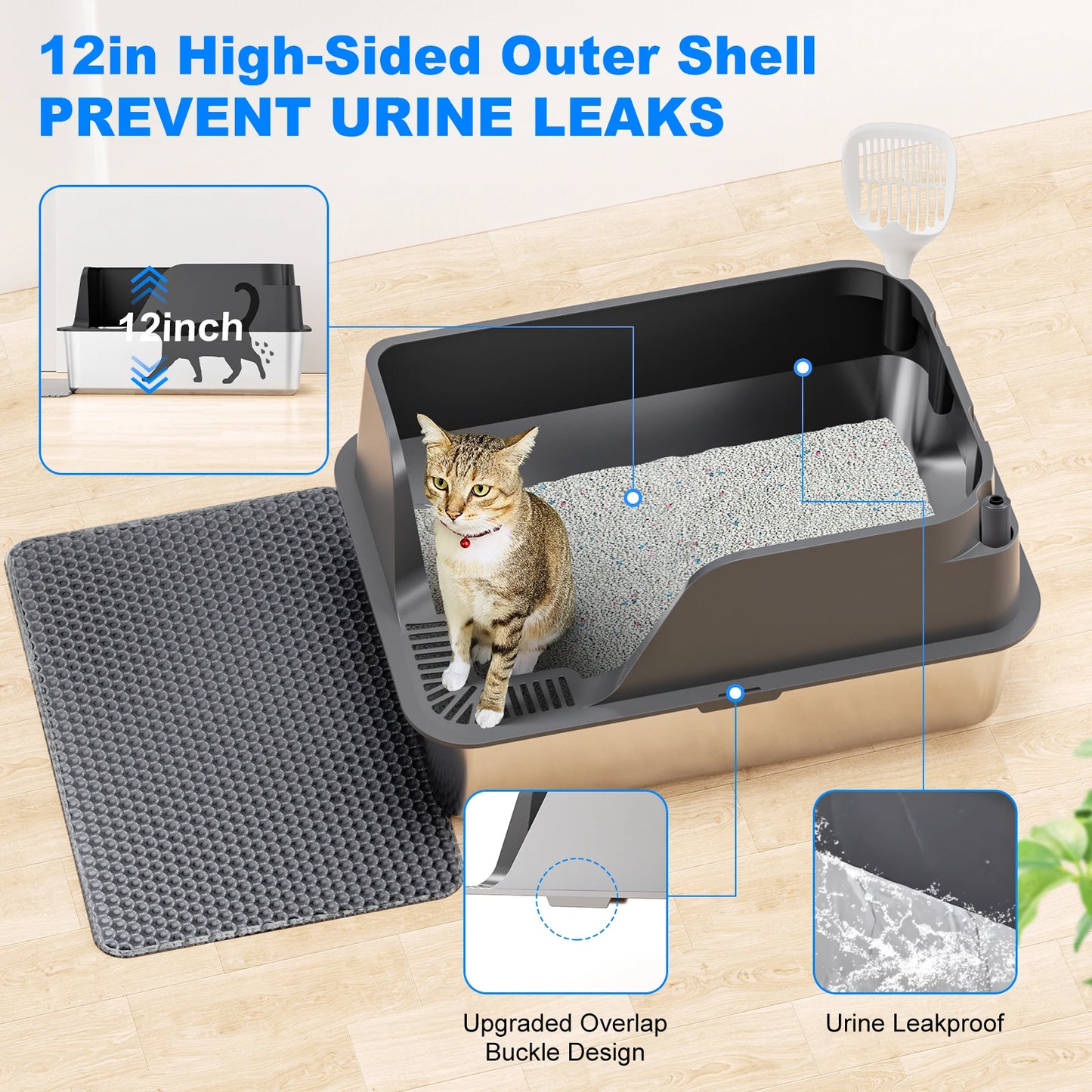 Stainless Steel Cat Litter Box Splash Proof and Leak Proof