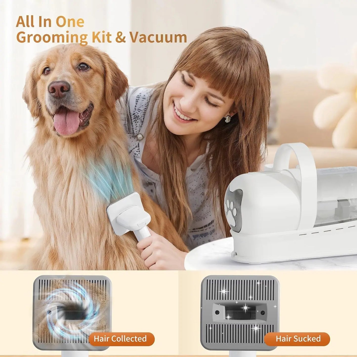 Pet Grooming Vacuum Kit With Clipper And Hair Removal Tools