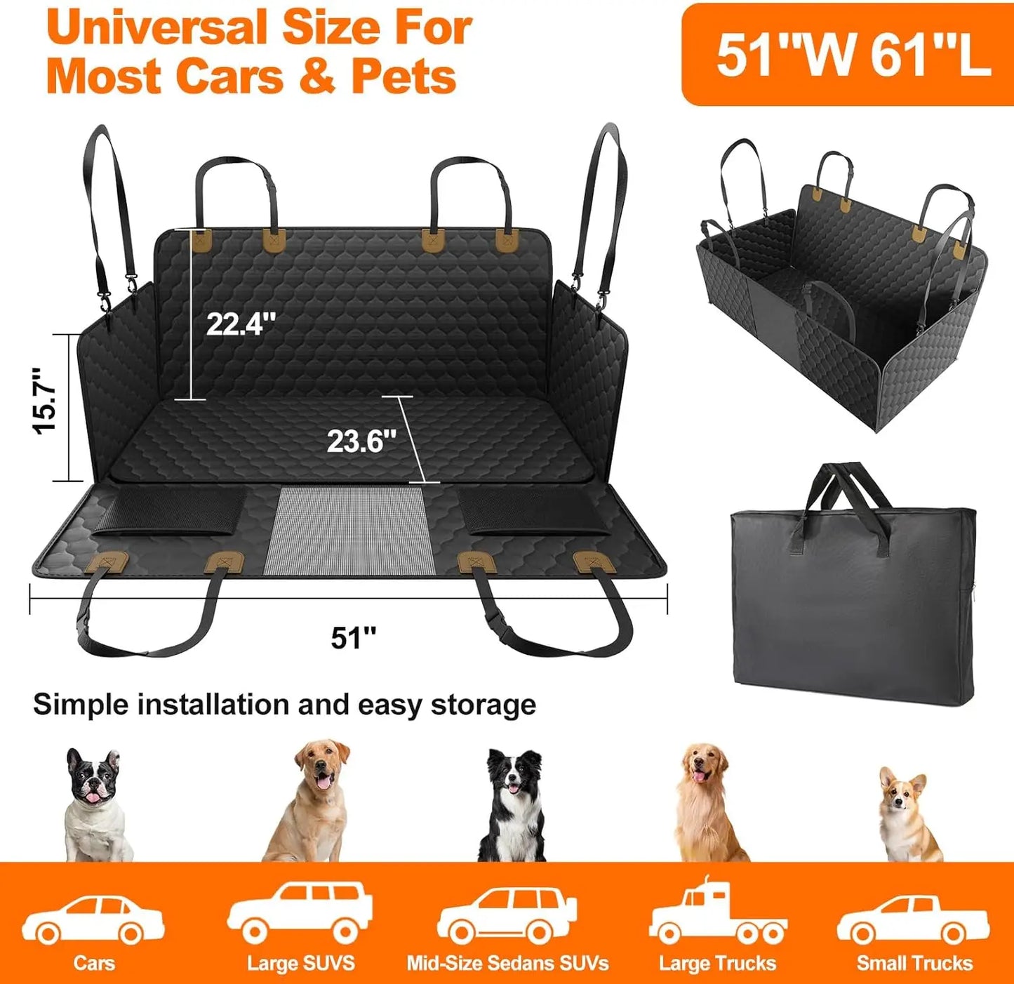 Wedyvko Waterproof Dog Car Seat Cover Hammock Back Seat Protector