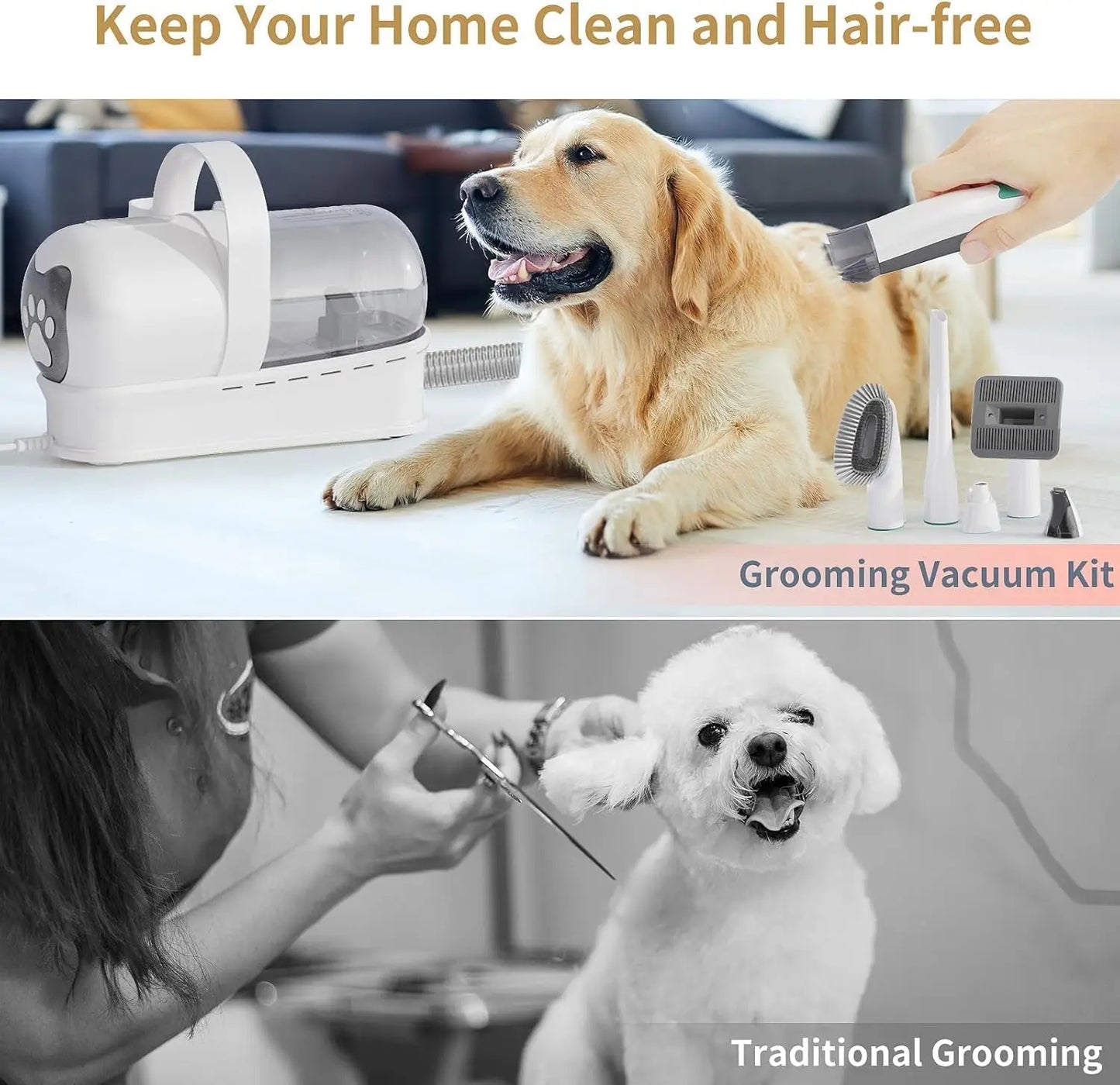 Pet Grooming Vacuum Kit With Clipper And Hair Removal Tools