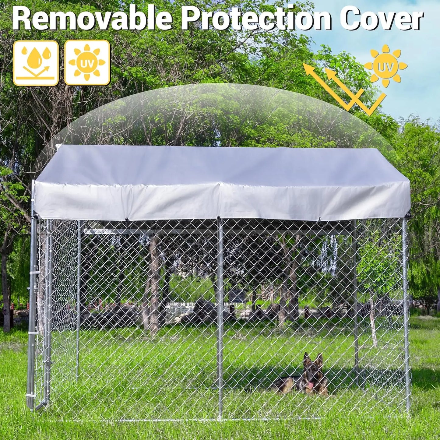 Outdoor Dog Kennel Chain Link Run With Roof Waterproof UV Resistant Cover