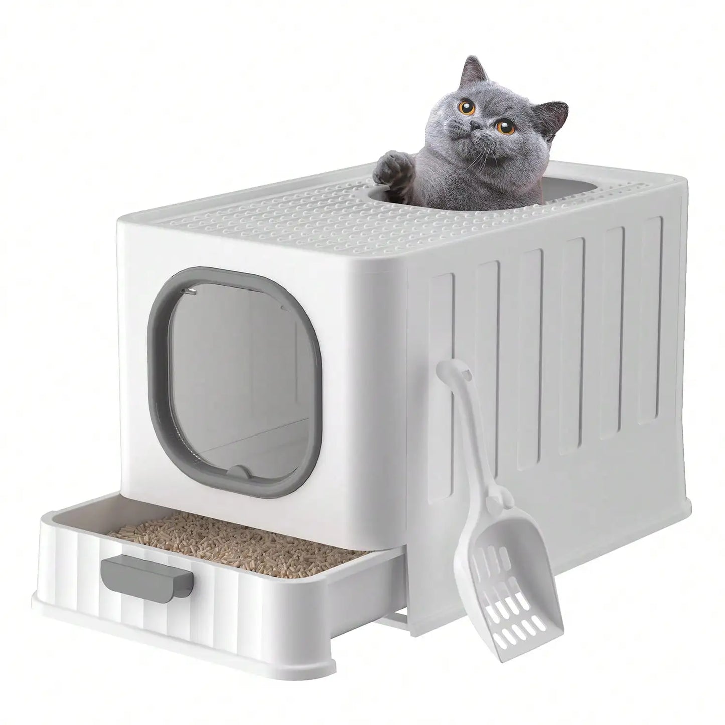 Fully Enclosed Hooded Cat Toilet With Odor Filter Foldable