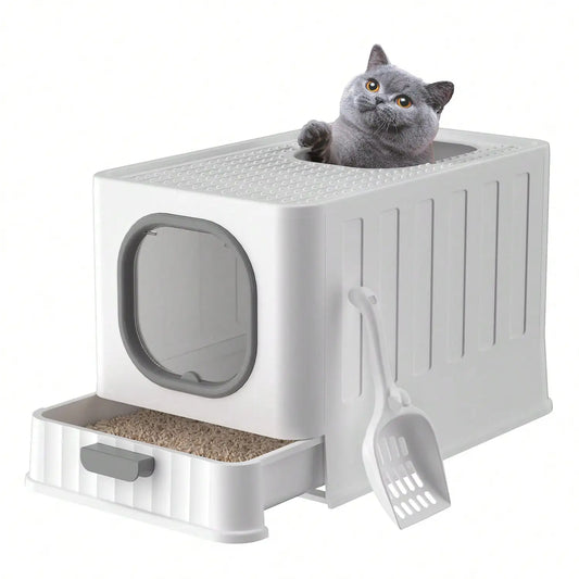 Fully Enclosed Hooded Cat Toilet With Odor Filter Foldable